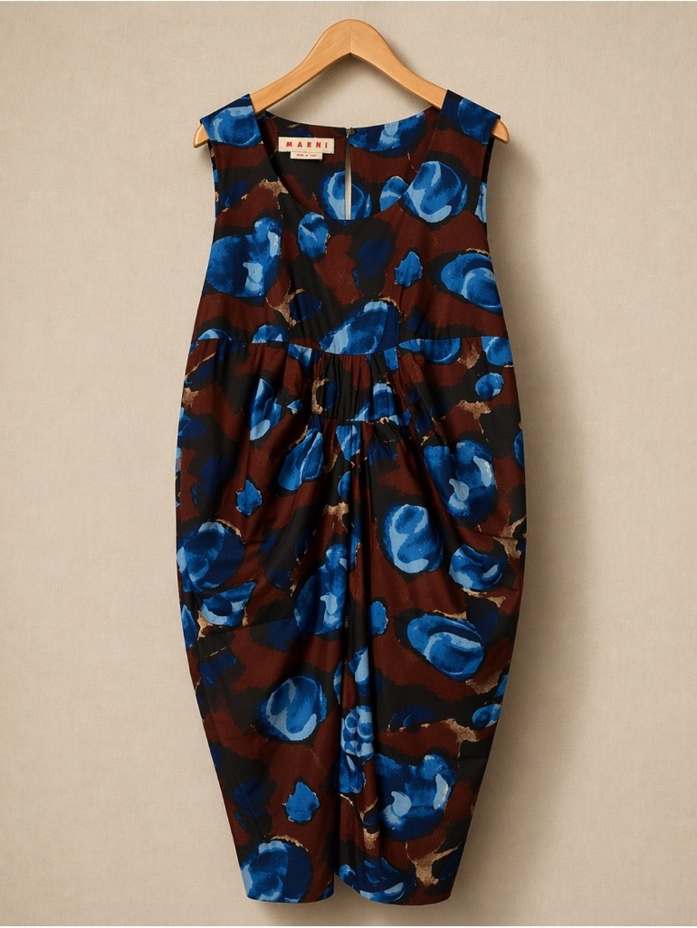 MARNI Italy Abstract Print Cotton Dress Burgundy Blue Midi 46